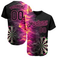 Maillot de baseball rose à motif 3D, noir ardent, personnalisé, design authentique