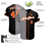 Maillot de baseball orange-gris fendu authentique noir mode personnalisé Maillot de baseball orange-gris fendu authentique noir mode personnalisé