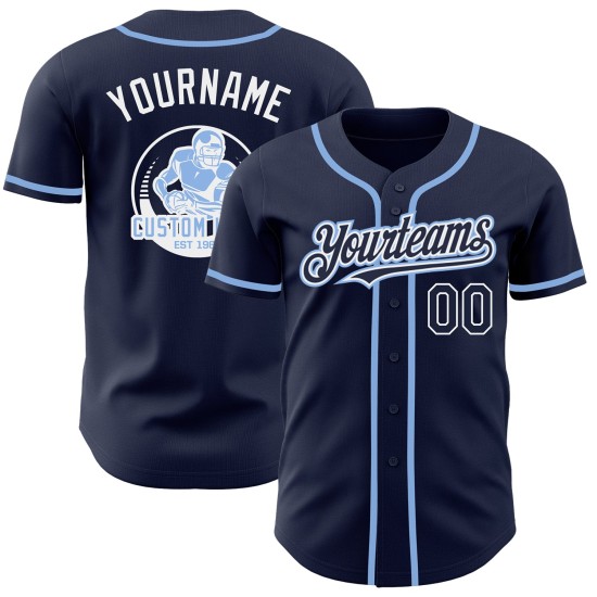 Maillot de baseball bleu marine authentique personnalisé blanc clair Maillot de baseball bleu marine authentique personnalisé blanc clair