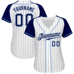 Maillot de baseball authentique à rayures fines, blanc, raglan, bleu marine, bleu clair Maillot de baseball authentique à rayures fines, blanc, raglan, bleu marine, bleu clair