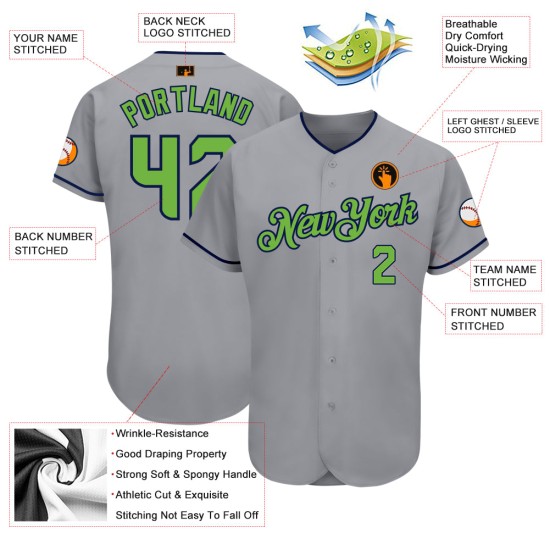 Maillot de baseball personnalisé authentique gris vert-bleu marine Maillot de baseball personnalisé authentique gris vert-bleu marine