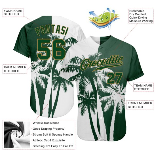 Maillot de baseball motif arbres Hawaii 3D noix de coco, motif personnalisé authentique Maillot de baseball motif arbres Hawaii 3D noix de coco, motif personnalisé authentique