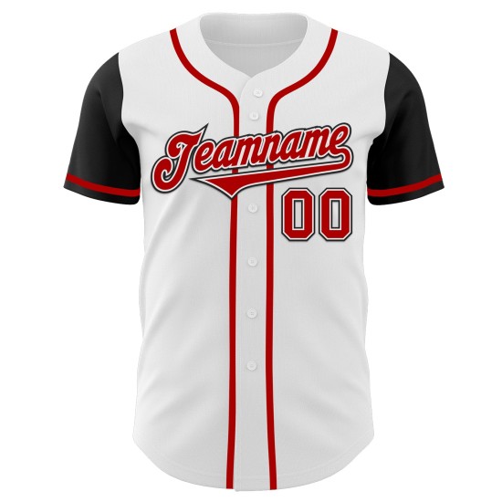 Maillot de baseball personnalisé authentique rouge et noir, ton blanc Maillot de baseball personnalisé authentique rouge et noir, ton blanc