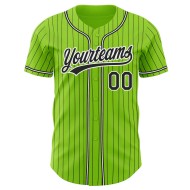 Maillot de baseball vert authentique, noir et blanc, rayures fines, néon