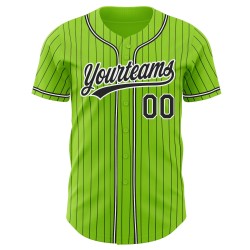 Maillot de baseball vert authentique, noir et blanc, rayures fines, néon