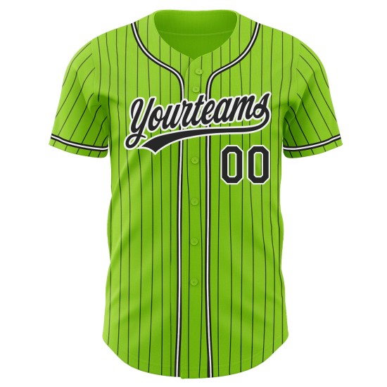 Maillot de baseball vert authentique, noir et blanc, rayures fines, néon Maillot de baseball vert authentique, noir et blanc, rayures fines, néon