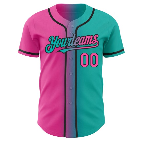 Maillot de baseball dégradé Aqua Fashion personnalisé rose-noir authentique Maillot de baseball dégradé Aqua Fashion personnalisé rose-noir authentique