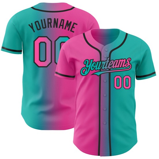 Maillot de baseball dégradé Aqua Fashion personnalisé rose-noir authentique Maillot de baseball dégradé Aqua Fashion personnalisé rose-noir authentique