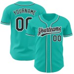 Maillot de baseball personnalisé authentique Aqua noir-gris Maillot de baseball personnalisé authentique Aqua noir-gris