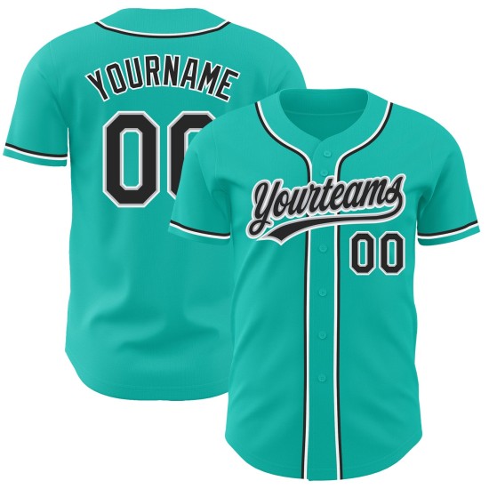 Maillot de baseball personnalisé authentique Aqua noir-gris Maillot de baseball personnalisé authentique Aqua noir-gris