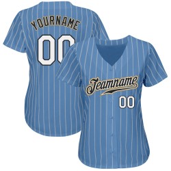 Maillot de baseball personnalisé authentique blanc-ancien, rayures blanches, or, bleu clair