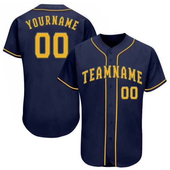 Maillot de baseball personnalisé bleu marine doré Maillot de baseball personnalisé bleu marine doré