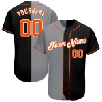 Maillot de baseball orange-gris fendu authentique noir mode personnalisé Maillot de baseball orange-gris fendu authentique noir mode personnalisé