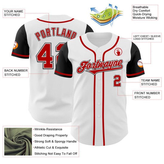 Maillot de baseball personnalisé authentique rouge et noir, ton blanc Maillot de baseball personnalisé authentique rouge et noir, ton blanc