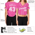 Maillot court de baseball blanc rose personnalisé col en V pour femme Maillot court de baseball blanc rose personnalisé col en V pour femme