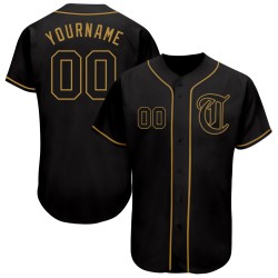 Maillot de baseball personnalisé Gold authentique noir et ancien