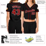 Maillot de baseball court noir rouge-blanc personnalisé col en V pour femme Maillot de baseball court noir rouge-blanc personnalisé col en V pour femme