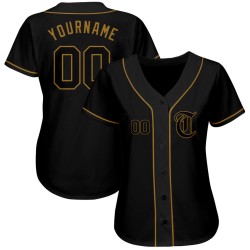 Maillot de baseball personnalisé Gold authentique noir et ancien