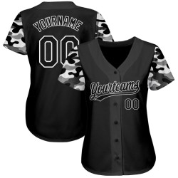 Maillot de baseball 3D noir camouflage, motif authentique, personnalisé Maillot de baseball 3D noir camouflage, motif authentique, personnalisé
