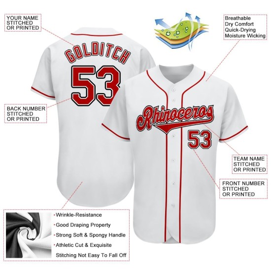 Maillot de baseball personnalisé blanc authentique rouge-noir Maillot de baseball personnalisé blanc authentique rouge-noir