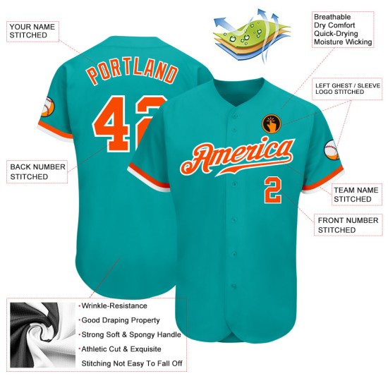 Maillot de baseball personnalisé Aqua authentique orange-blanc Maillot de baseball personnalisé Aqua authentique orange-blanc