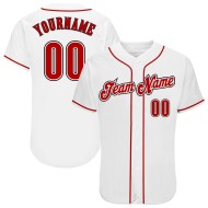 Maillot de baseball authentique rouge-noir personnalisé blanc