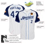 Maillot de baseball authentique à rayures fines, blanc, raglan, bleu marine, bleu clair Maillot de baseball authentique à rayures fines, blanc, raglan, bleu marine, bleu clair