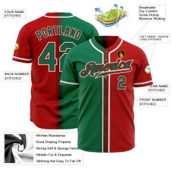 Maillot de baseball personnalisé rouge, vert et blanc, dégradé Kelly, authentique Maillot de baseball personnalisé rouge, vert et blanc, dégradé Kelly, authentique