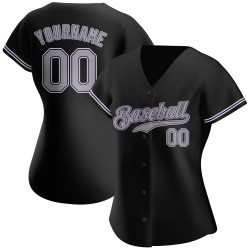 Maillot de baseball noir personnalisé authentique gris-violet Maillot de baseball noir personnalisé authentique gris-violet