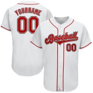 Maillot de baseball personnalisé blanc authentique rouge-noir