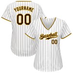 Maillot de baseball marron-doré à rayures fines blanches authentiques personnalisées Maillot de baseball marron-doré à rayures fines blanches authentiques personnalisées