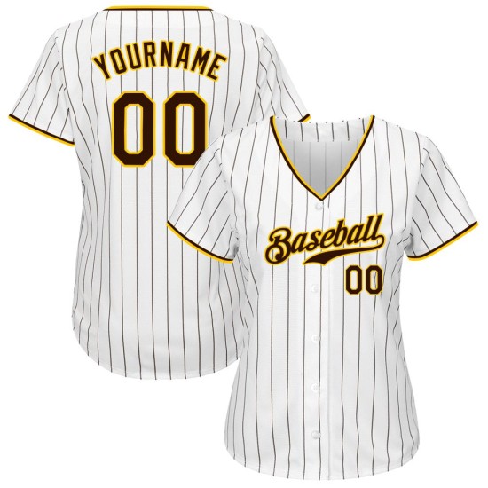 Maillot de baseball marron-doré à rayures fines blanches authentiques personnalisées Maillot de baseball marron-doré à rayures fines blanches authentiques personnalisées