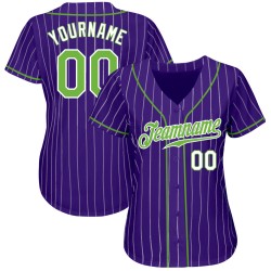 Maillot de baseball personnalisé violet à rayures blanches, vertes et blanches Maillot de baseball personnalisé violet à rayures blanches, vertes et blanches