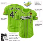 Maillot de baseball vert authentique, noir et blanc, rayures fines, néon Maillot de baseball vert authentique, noir et blanc, rayures fines, néon