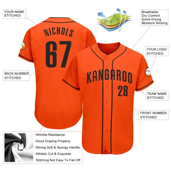 Maillot de baseball noir orange authentique personnalisé Maillot de baseball noir orange authentique personnalisé