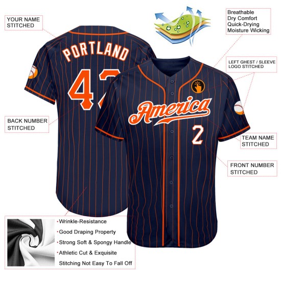 Maillot de baseball personnalisé authentique orange-blanc bleu marine à rayures orange Maillot de baseball personnalisé authentique orange-blanc bleu marine à rayures orange