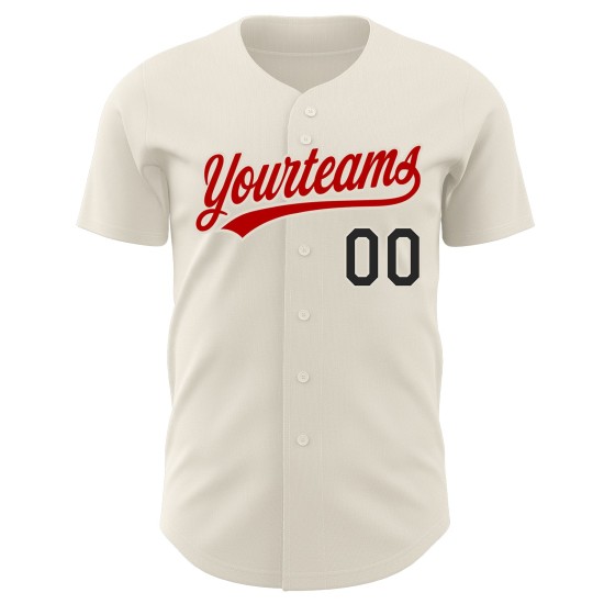 Maillot de baseball personnalisé crème authentique noir-rouge Maillot de baseball personnalisé crème authentique noir-rouge