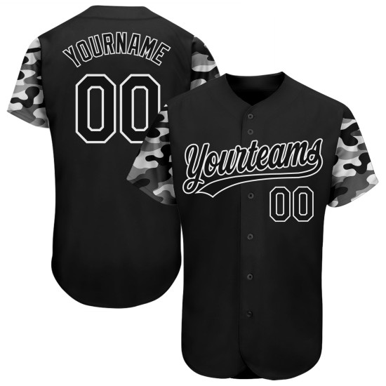 Maillot de baseball 3D noir camouflage, motif authentique, personnalisé Maillot de baseball 3D noir camouflage, motif authentique, personnalisé