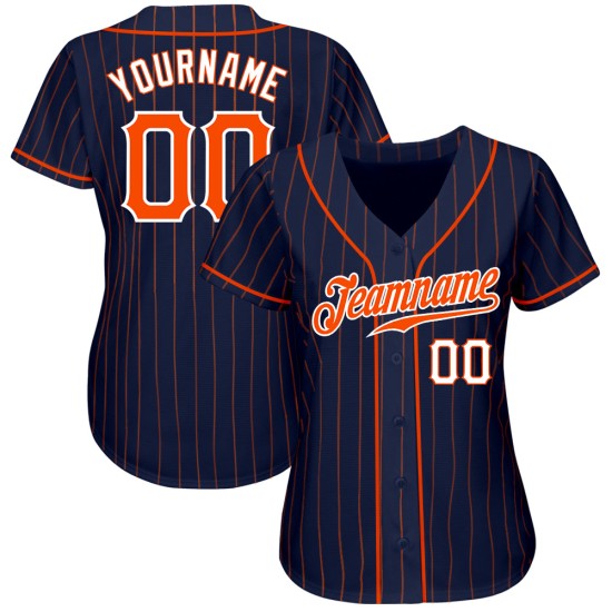Maillot de baseball personnalisé authentique orange-blanc bleu marine à rayures orange Maillot de baseball personnalisé authentique orange-blanc bleu marine à rayures orange