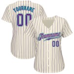 Maillot de baseball authentique à rayures violettes et crème bleu sarcelle, violet, personnalisé Maillot de baseball authentique à rayures violettes et crème bleu sarcelle, violet, personnalisé