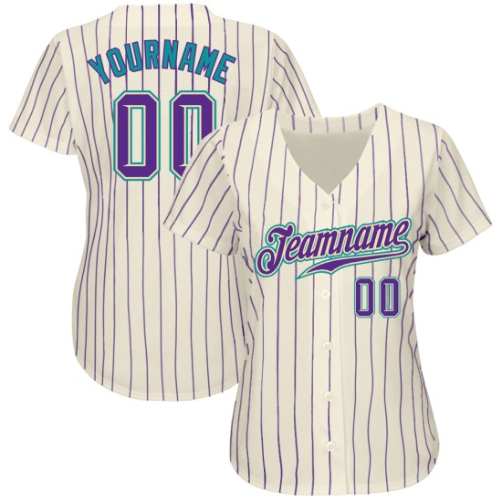Maillot de baseball authentique à rayures violettes et crème bleu sarcelle, violet, personnalisé Maillot de baseball authentique à rayures violettes et crème bleu sarcelle, violet, personnalisé
