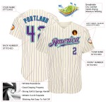 Maillot de baseball authentique à rayures violettes et crème bleu sarcelle, violet, personnalisé Maillot de baseball authentique à rayures violettes et crème bleu sarcelle, violet, personnalisé