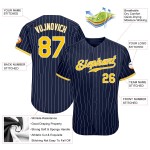 Maillot de baseball personnalisé blanc à rayures bleu marine, or et blanc Maillot de baseball personnalisé blanc à rayures bleu marine, or et blanc