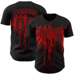 Maillot de baseball 3D à motif d'éclaboussures rouges, authentique, personnalisé, noir, design artistique Maillot de baseball 3D à motif d'éclaboussures rouges, authentique, personnalisé, noir, design artistique