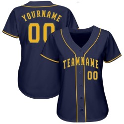 Maillot de baseball personnalisé bleu marine doré