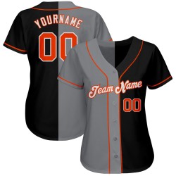 Maillot de baseball orange-gris fendu authentique noir mode personnalisé Maillot de baseball orange-gris fendu authentique noir mode personnalisé