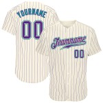 Maillot de baseball authentique à rayures violettes et crème bleu sarcelle, violet, personnalisé Maillot de baseball authentique à rayures violettes et crème bleu sarcelle, violet, personnalisé