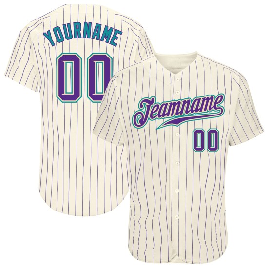 Maillot de baseball authentique à rayures violettes et crème bleu sarcelle, violet, personnalisé Maillot de baseball authentique à rayures violettes et crème bleu sarcelle, violet, personnalisé