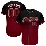 Maillot de baseball noir authentique, dégradé, personnalisé, couleur cramoisi-crème Maillot de baseball noir authentique, dégradé, personnalisé, couleur cramoisi-crème