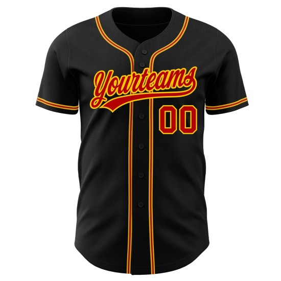 Maillot de baseball personnalisé noir rouge-or authentique Maillot de baseball personnalisé noir rouge-or authentique